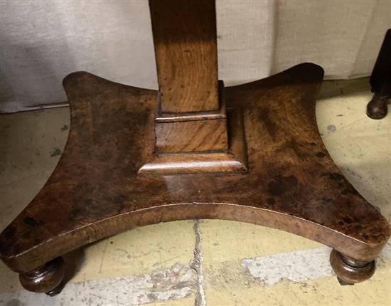 An early 19th century pollard oak work table, width 56cm, depth 40cm, height 74cm